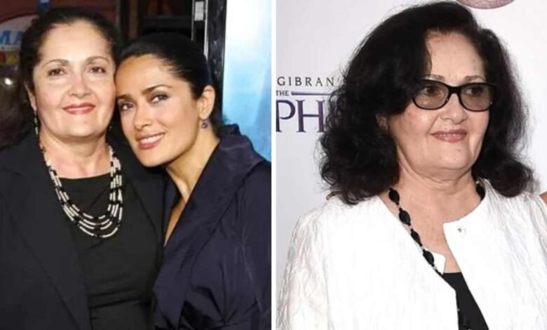 Diana Jiménez Medina standing alongside her daughter, actress Salma Hayek, at a Hollywood film premiere.
