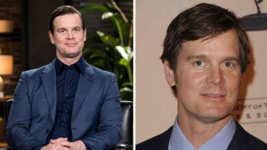A side-by-side collage of actor Peter Krause, who kept his only son Roman Krause completely out of the public eye.