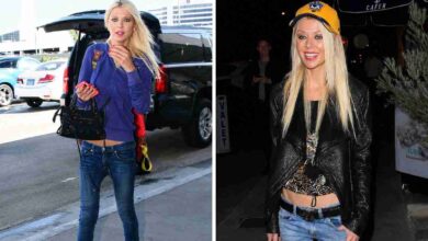 Tara Reid low rise jeans at a 2001 red carpet event